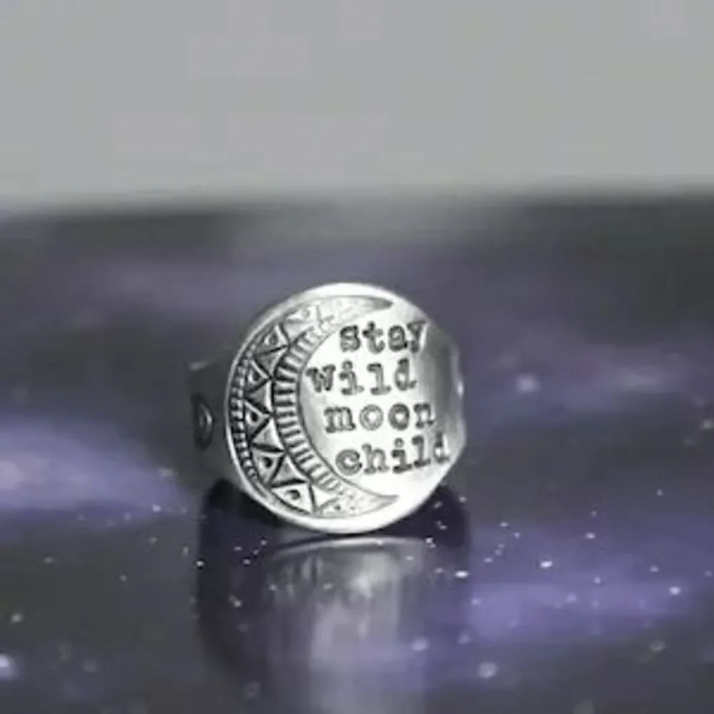 Stay Wild Moon Child Antique Silver Copper Unisex Ring Triple Moon Goddess
